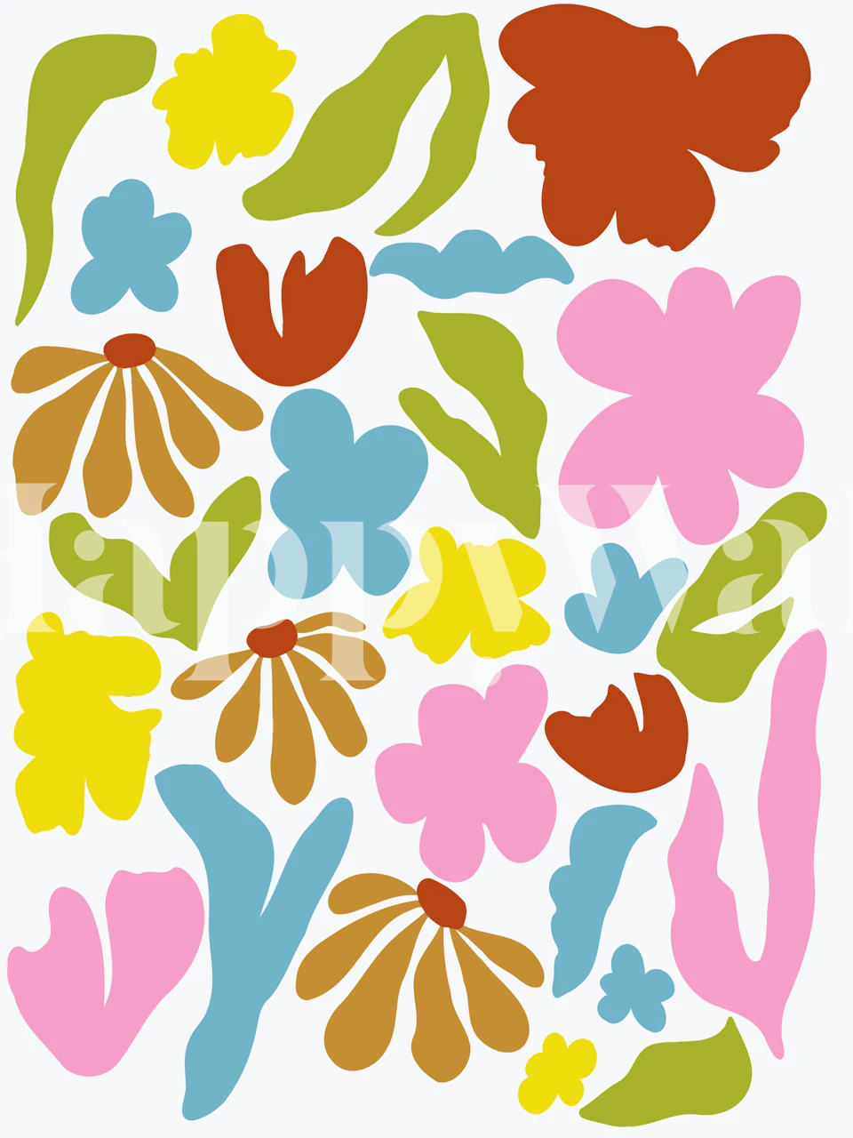 Abstract floral wallpaper in a bright room