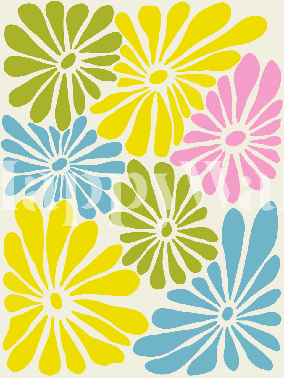 Retro floral wallpaper in a pastel room