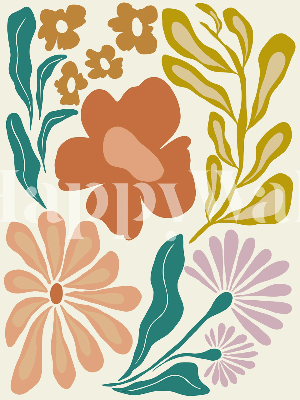 Retro floral wallpaper in a cream room