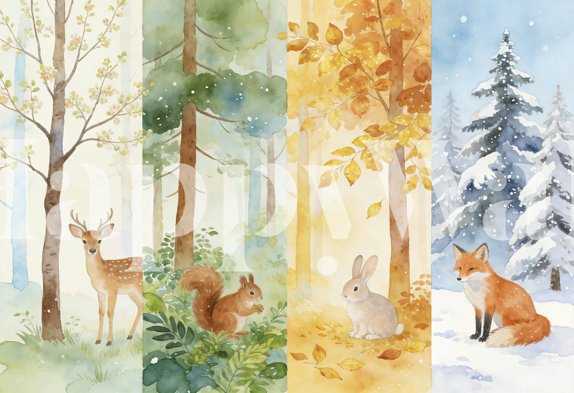 Forest animal wallpaper in a nursery room