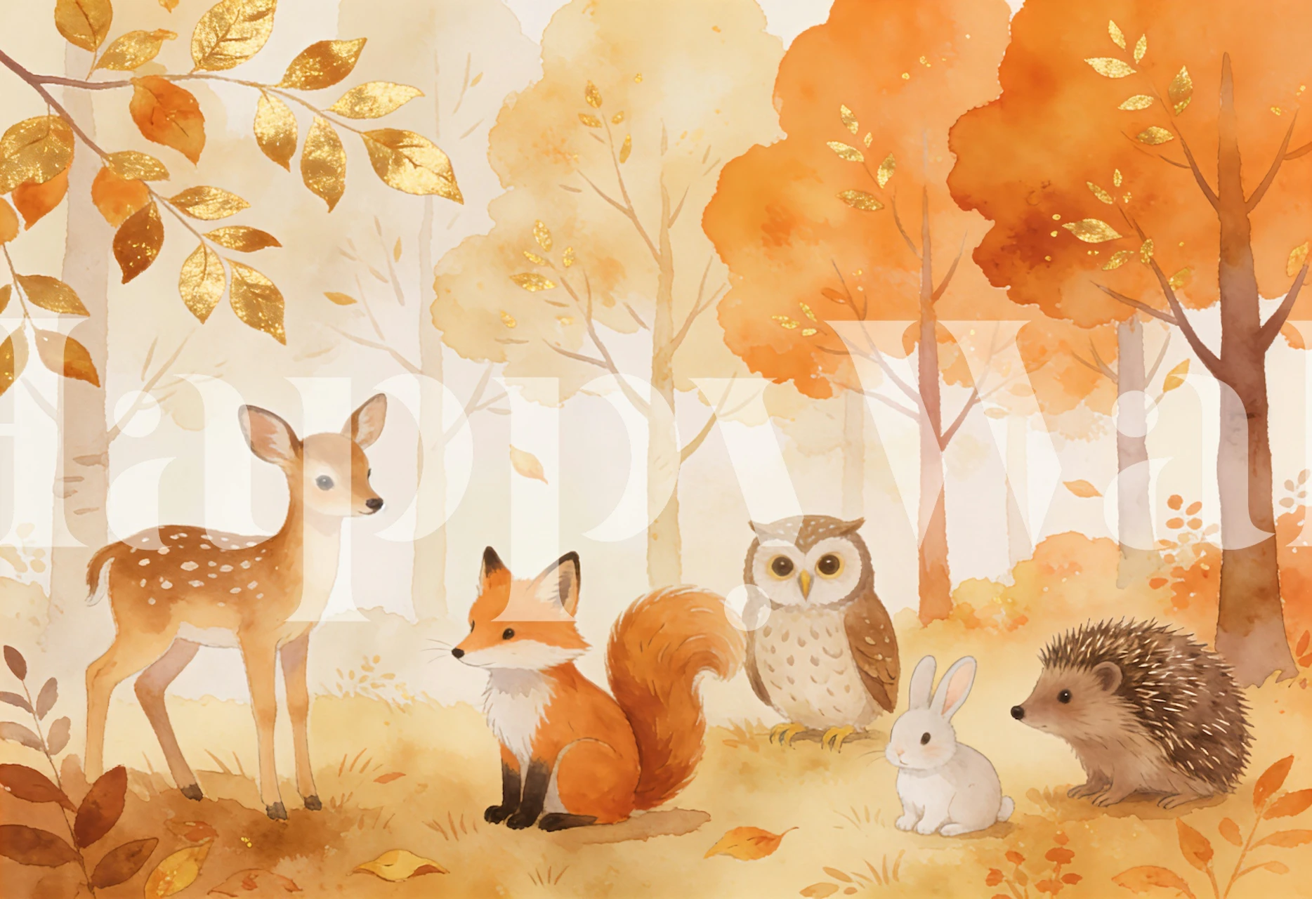 Woodland animal wallpaper in a cozy kids room