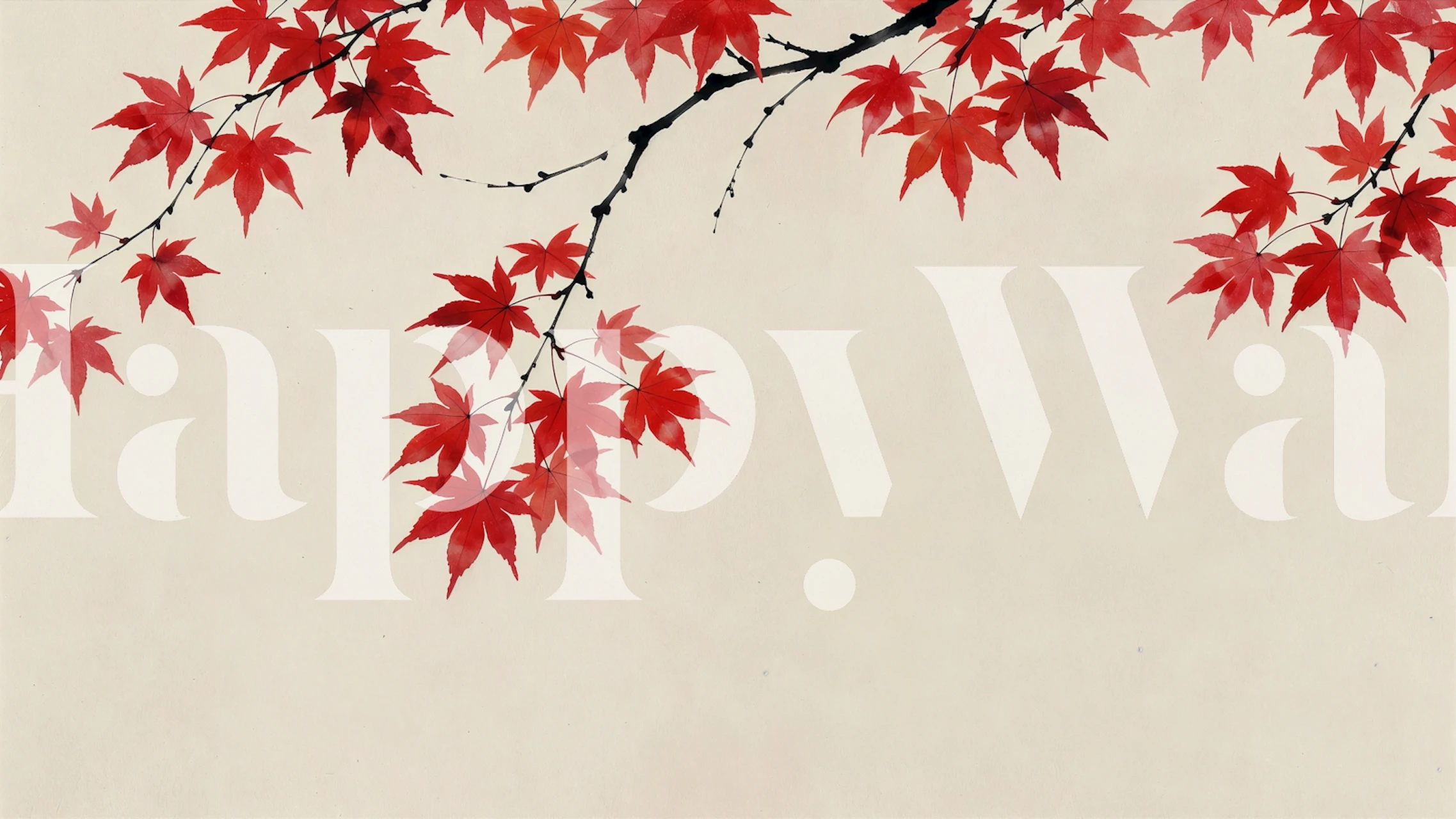 Red maple leaf wallpaper in a styled room