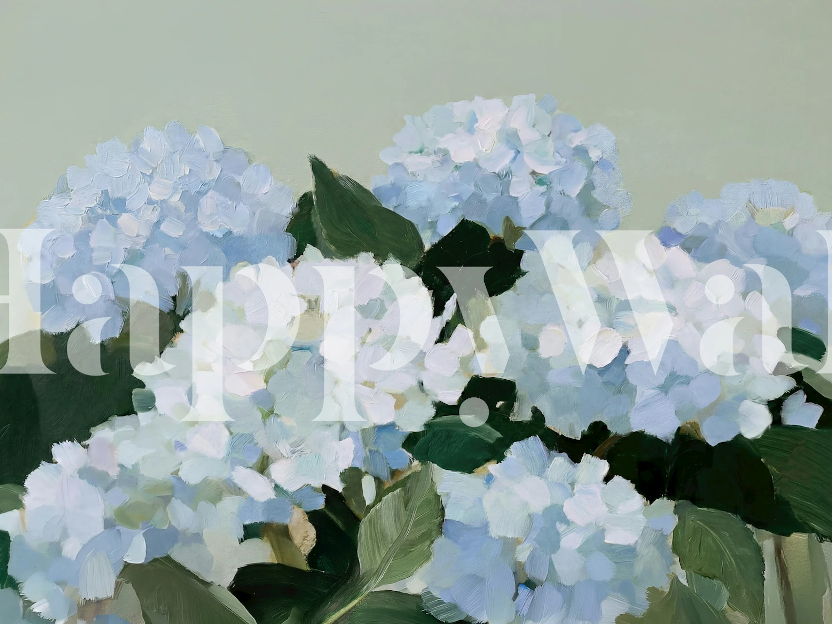 Myk blå hortensia tapet i et rom