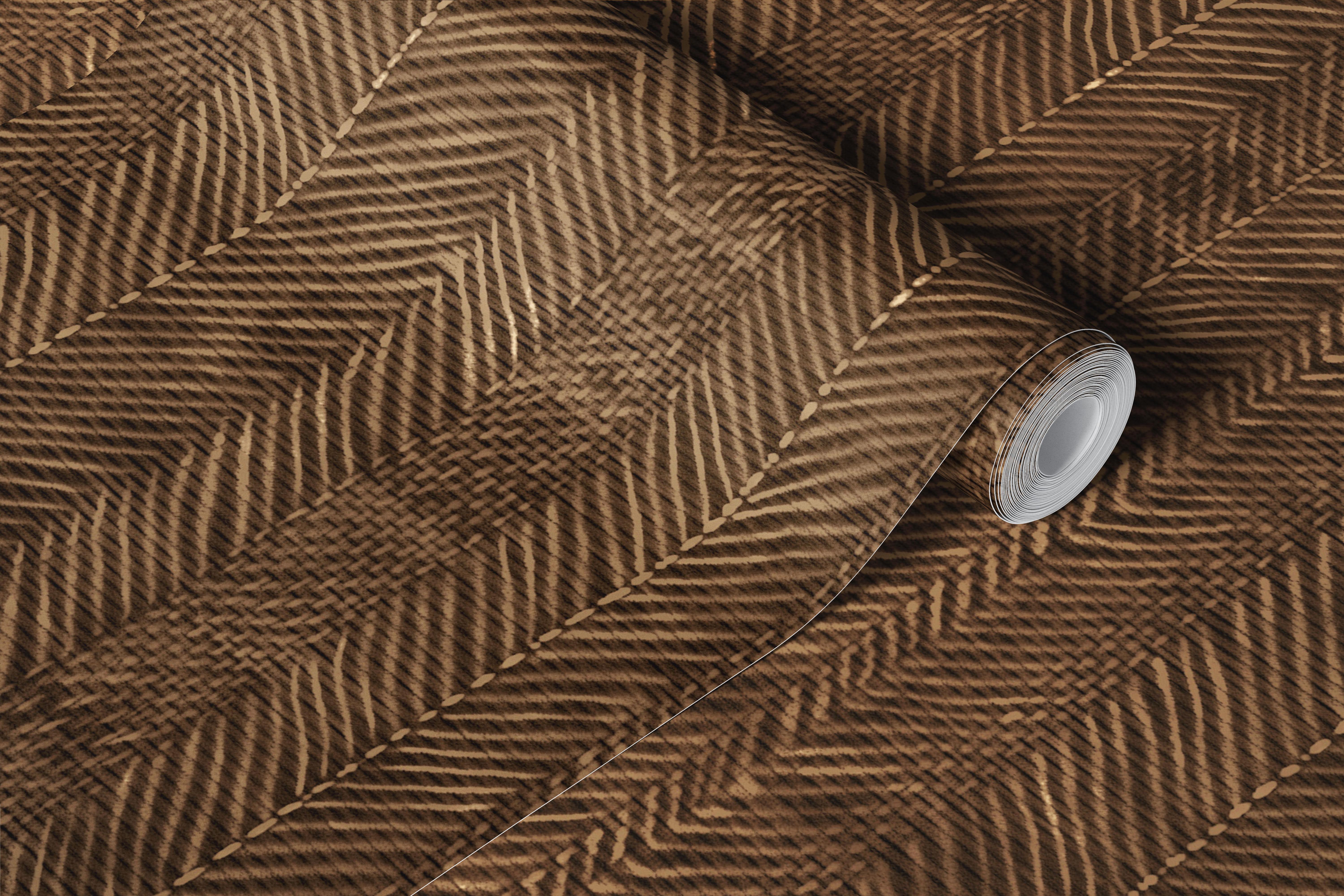 Brown woven herringbone wallpaper in a room