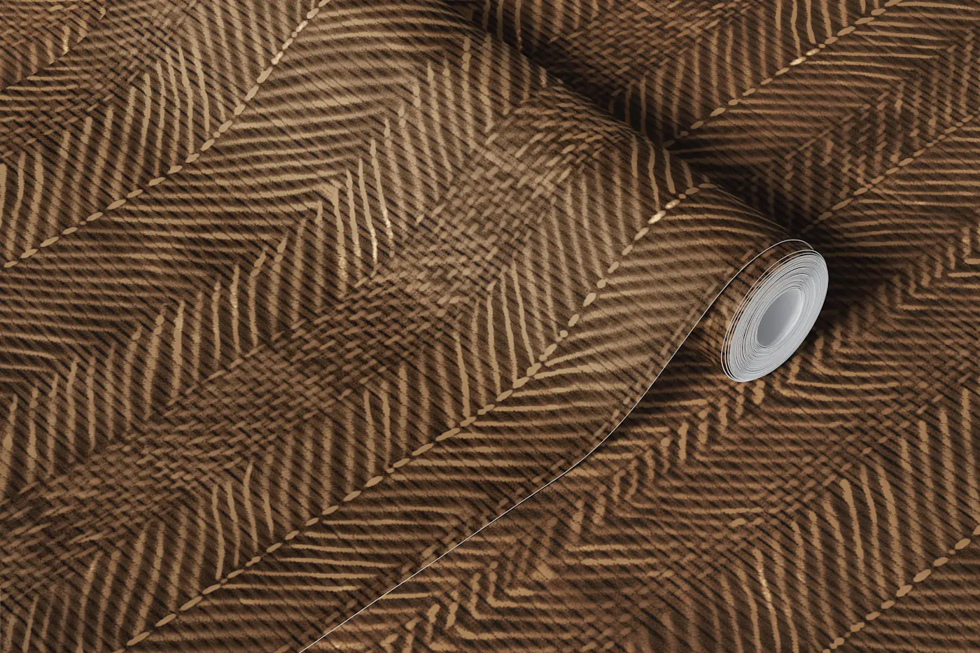 Brown Linen Woven Herringbone Texture wallpaper roll