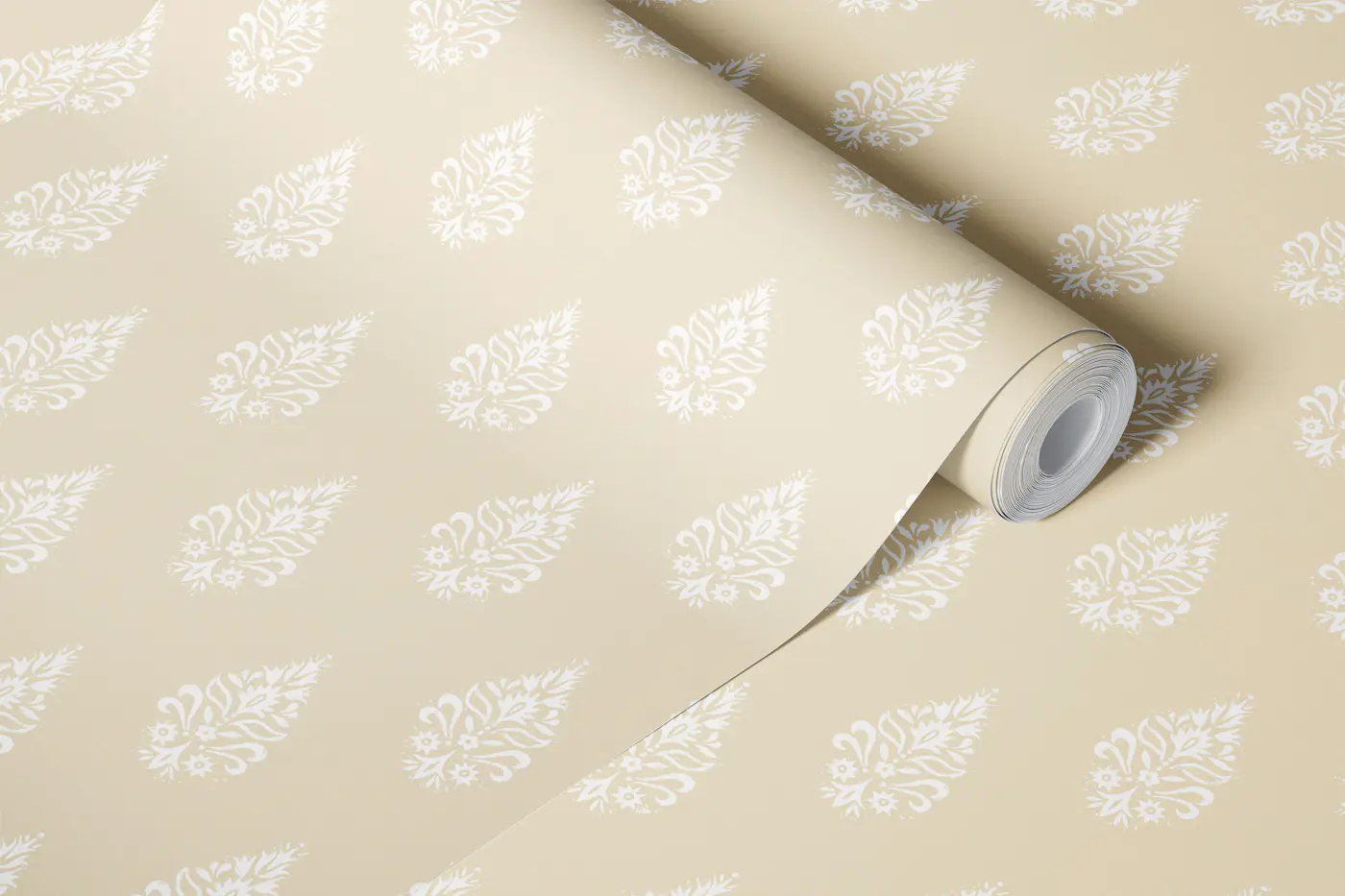 Paisley Block Print Sand Beige wallpaper roll
