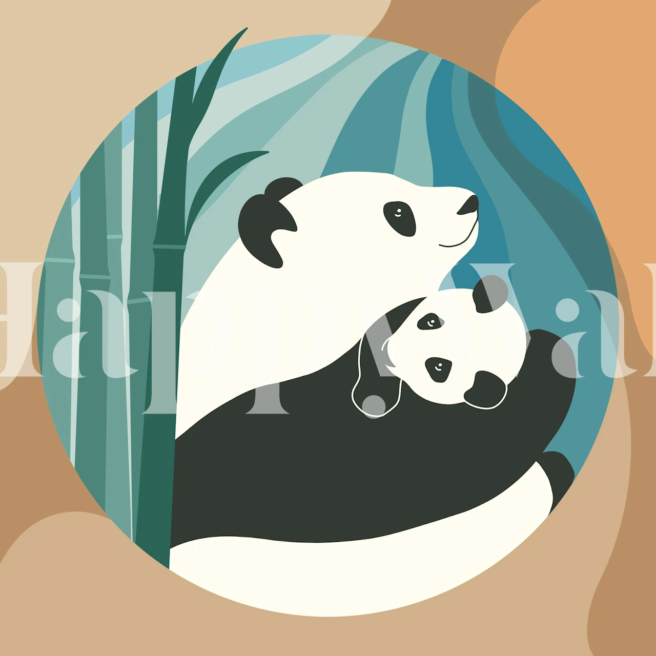 Panda Love in Bamboo Forest tapete