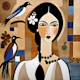 Art Deco Woman With Blue Birds