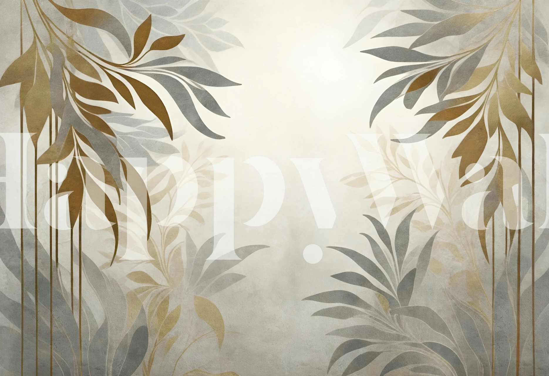 Neutral botanical leaf wallpaper in a soft room
