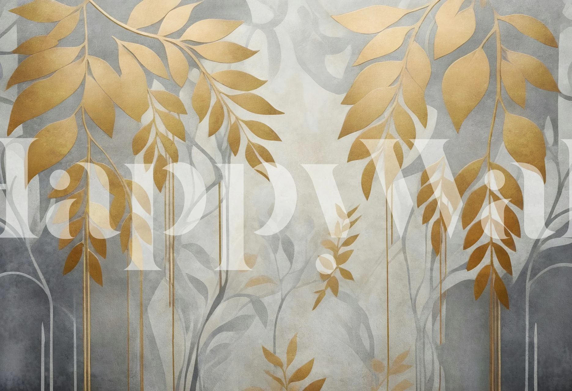 Golden leaf wallpaper in a misty forest room