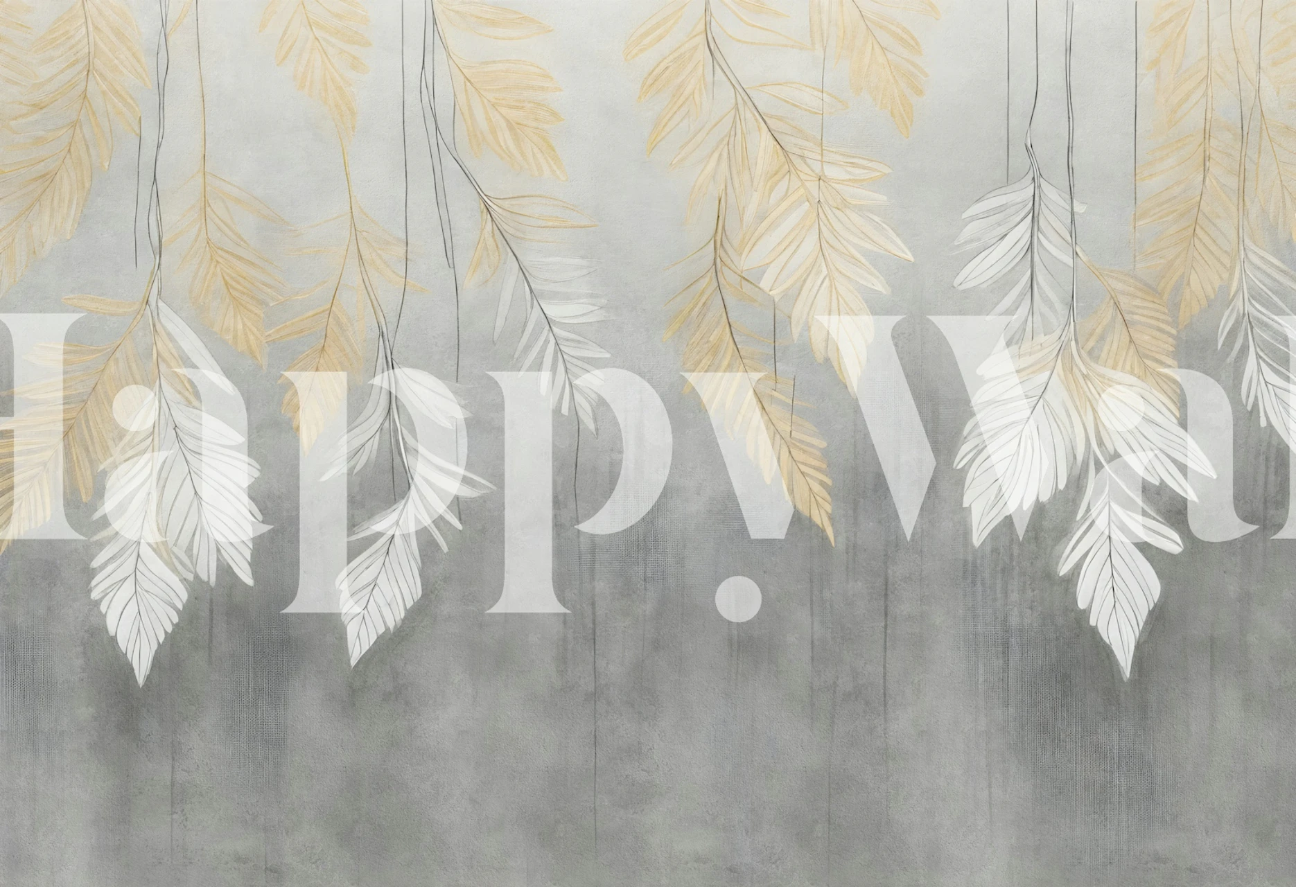 Soft neutral botanical leaves wallpaper in a room