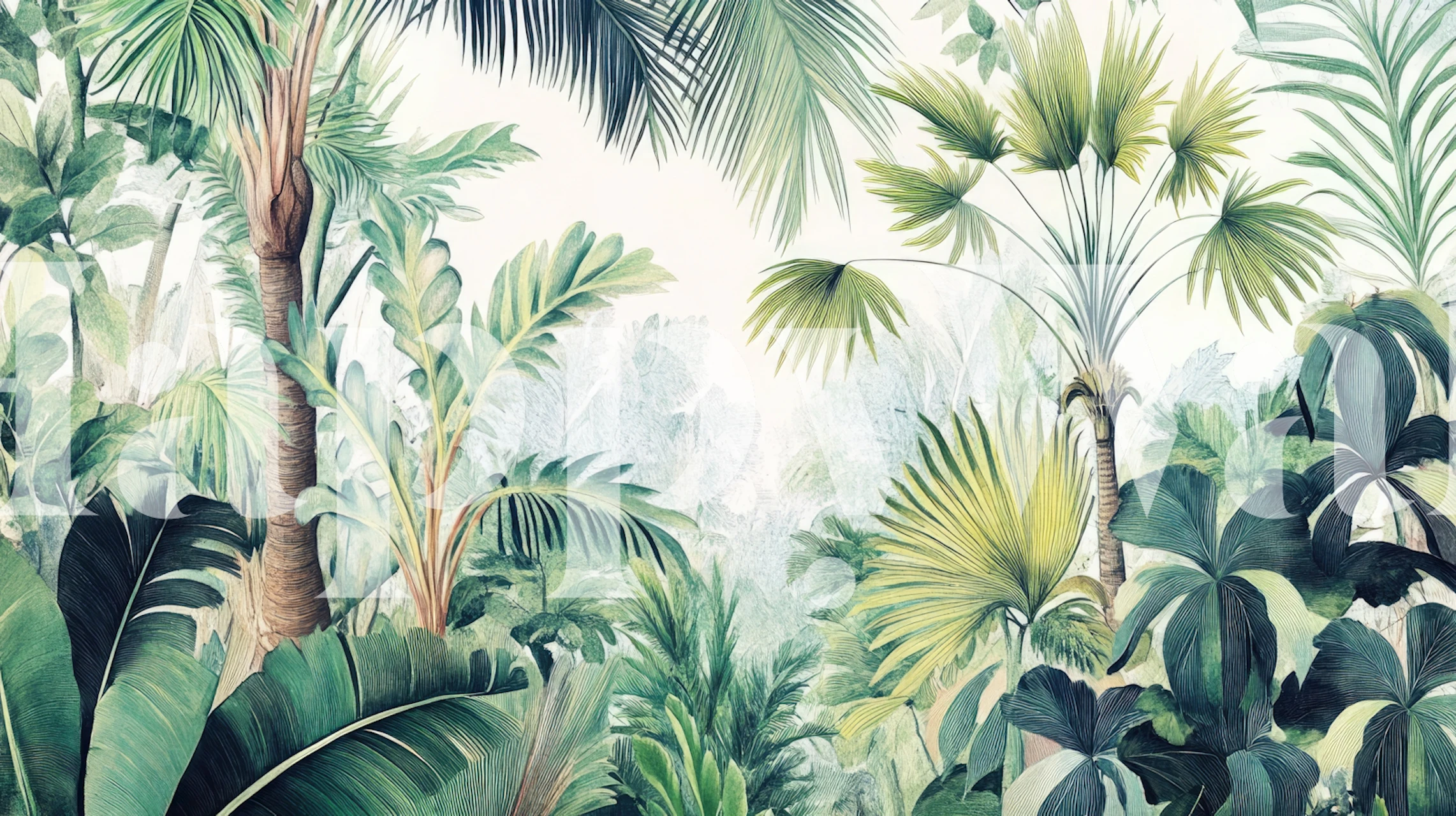 Misty Tropical Jungle tapet i et lyst rum