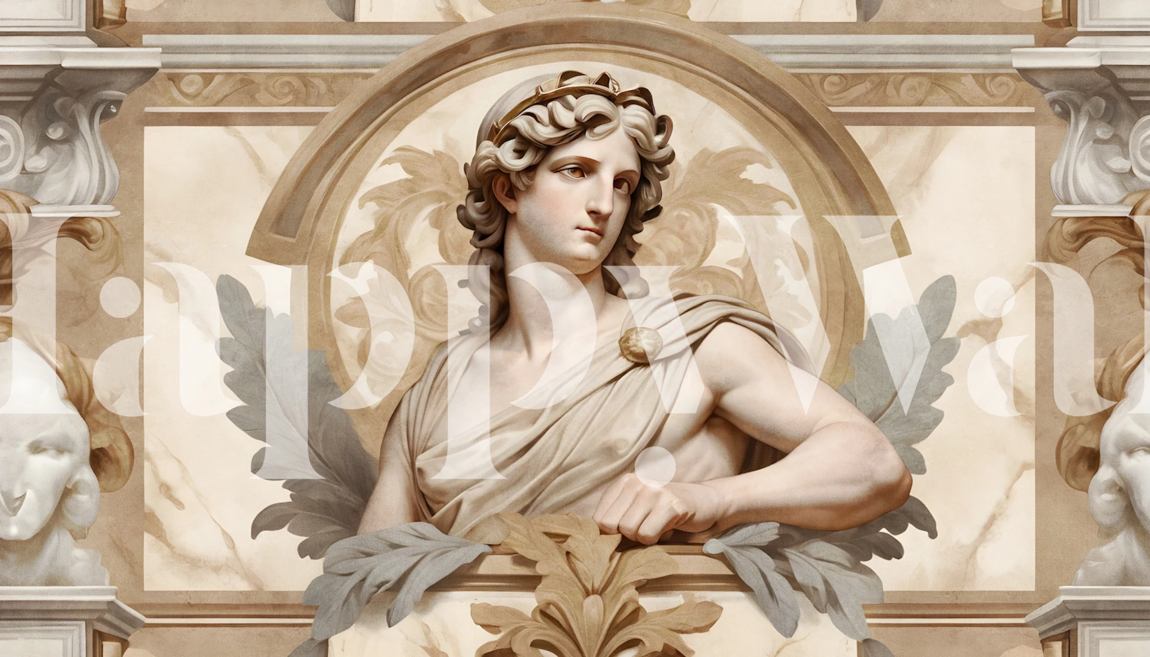 Classical Roman fresco portrait wallpaper in room