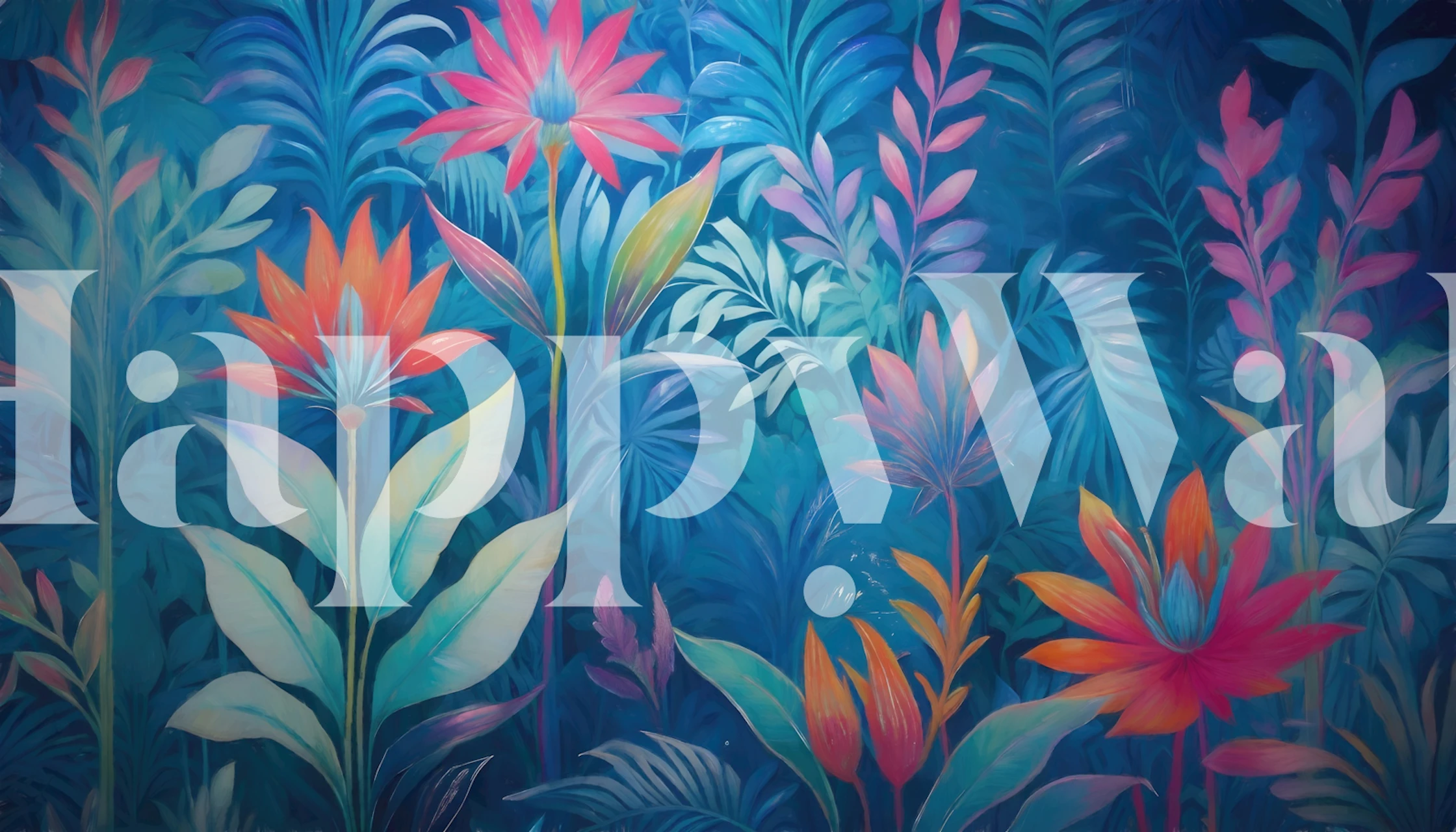 Neon tropical garden wallpaper in a room