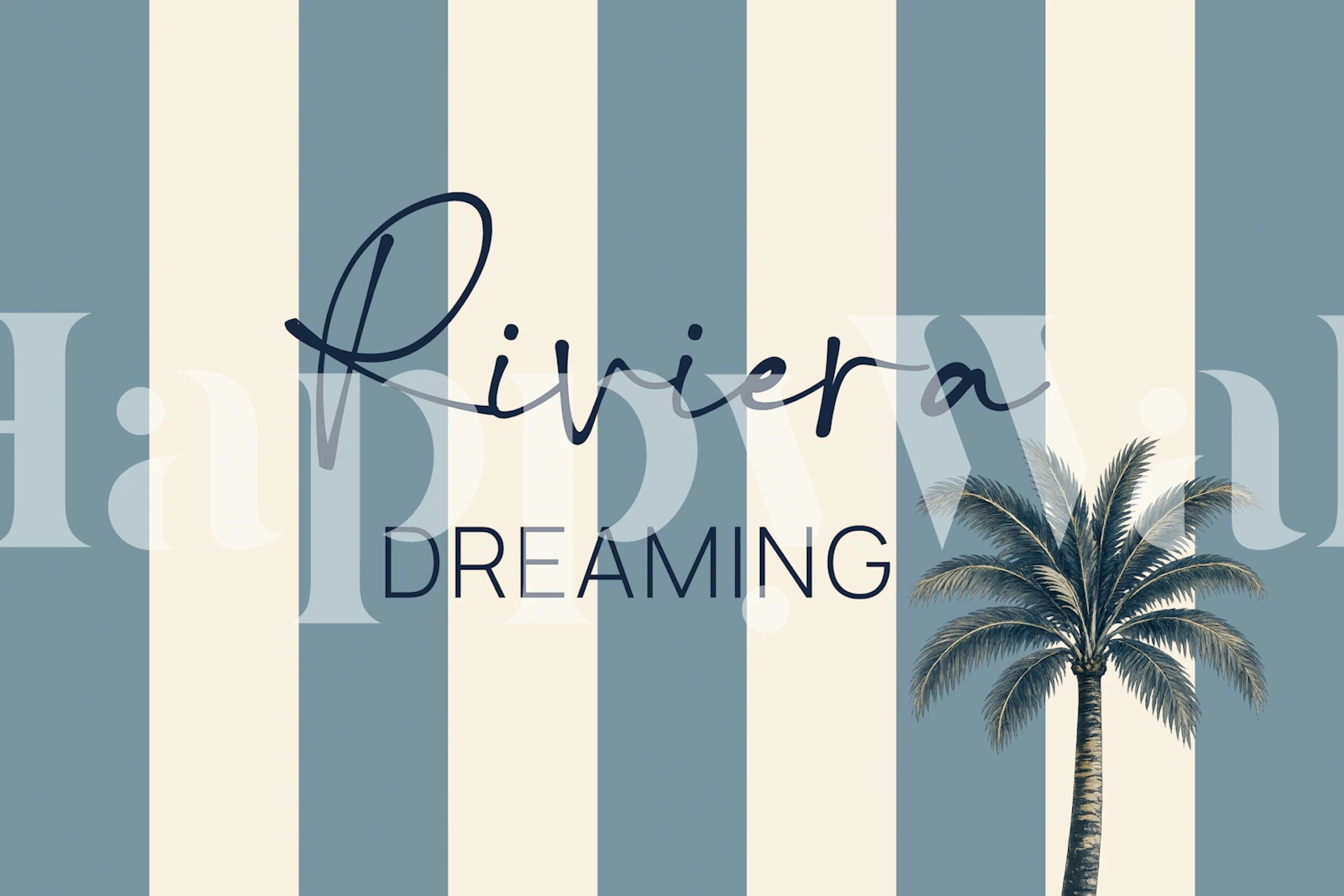 Blue striped Riviera wallpaper in a room