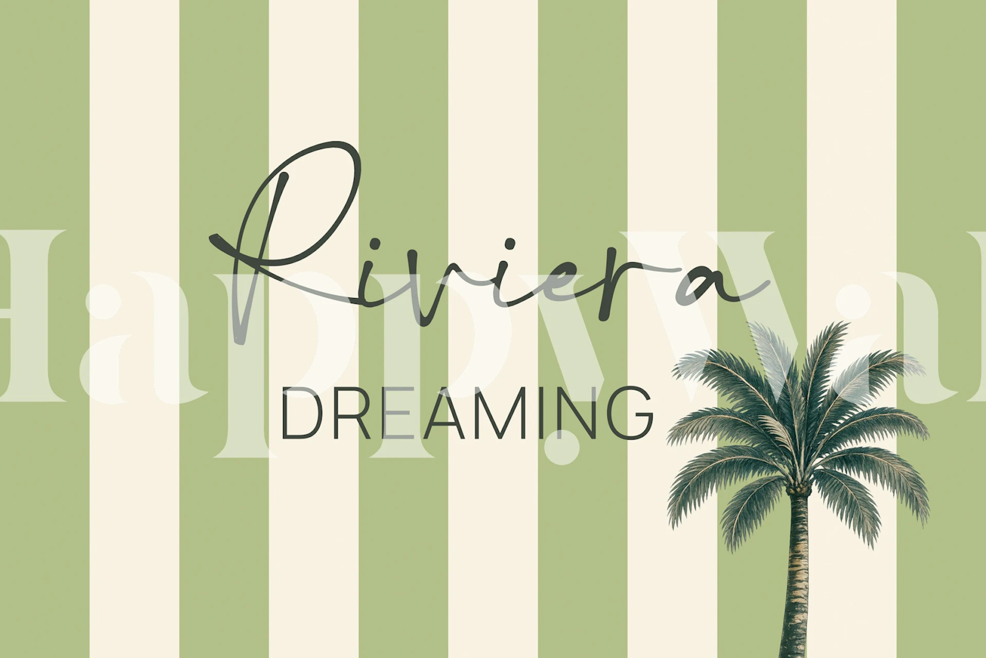 Pistachio striped wallpaper in a room with palm tree