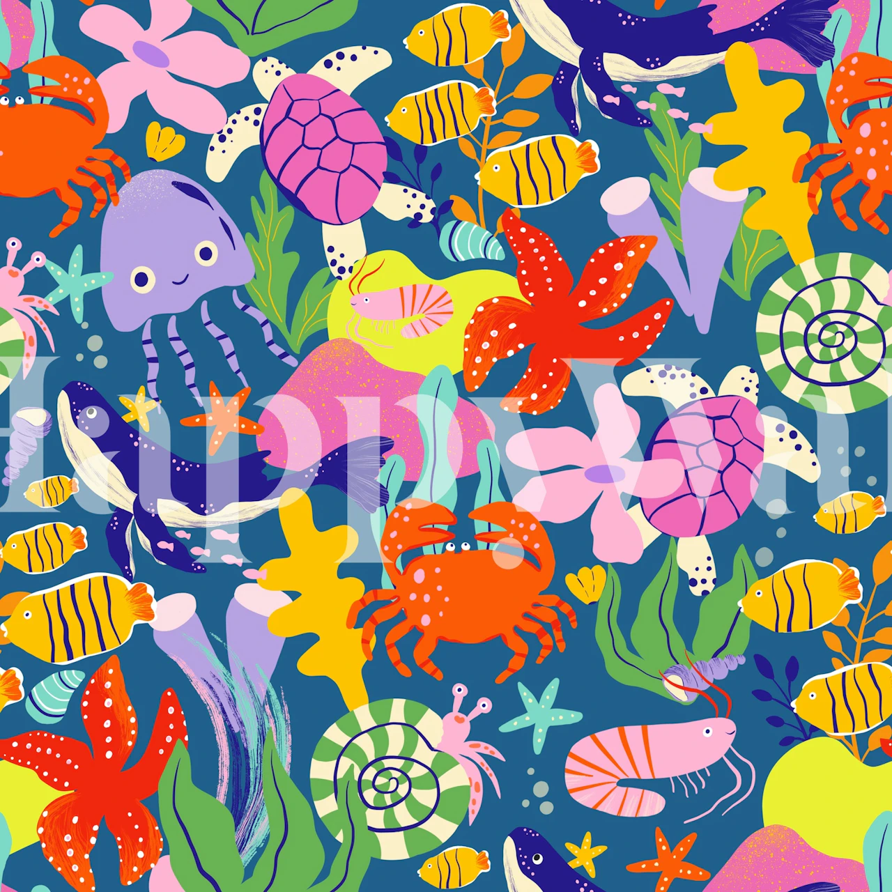 Kids ocean animal wallpaper in a colorful room