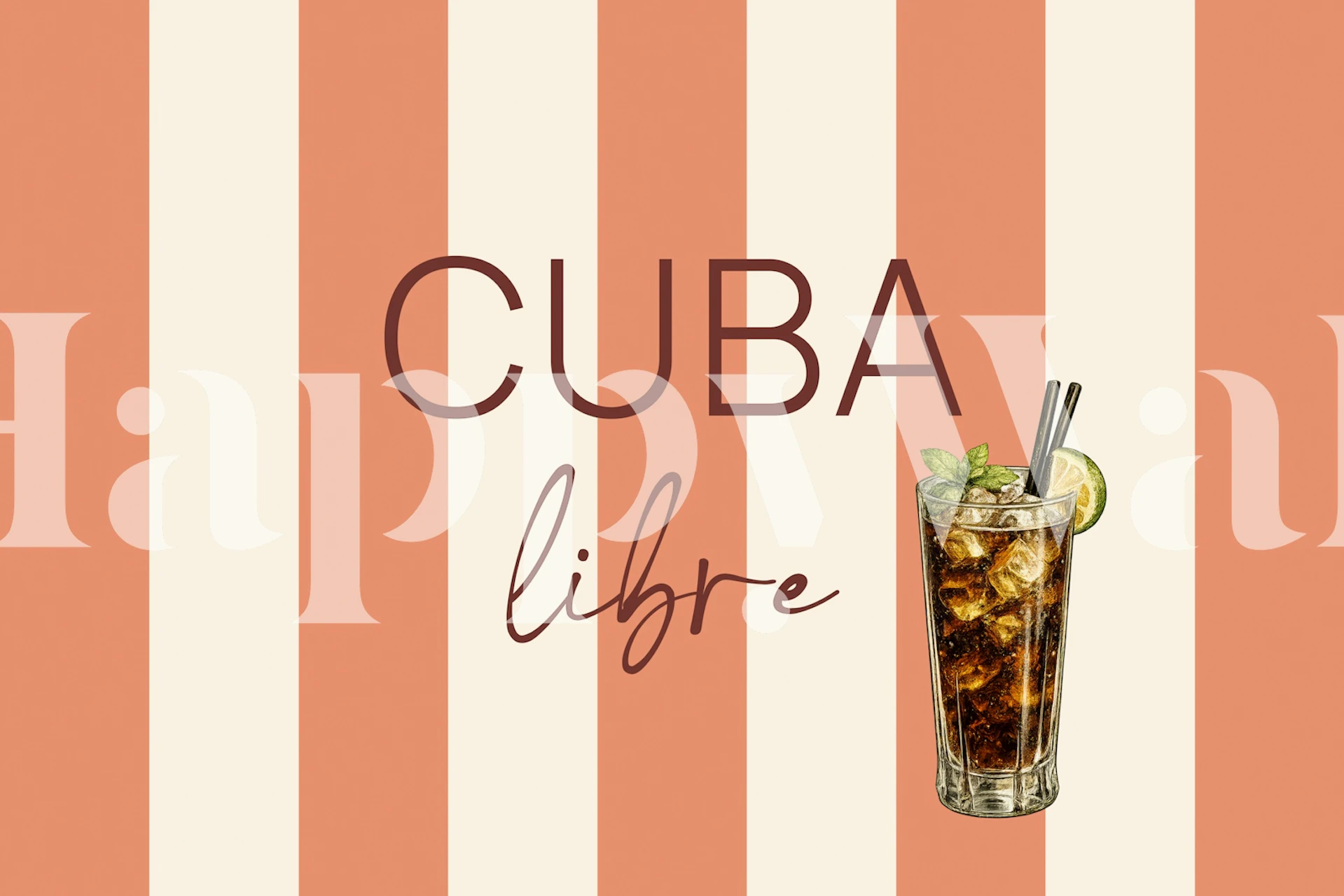 Coral striped Cuba Libre wallpaper in a room