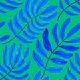 Painted Fern Leaves - Cobalt blue on green M