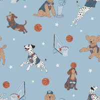 Basketball Dogs on Sky Blue behang