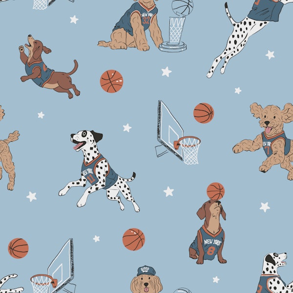 Basketball Dogs on Sky Blue