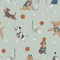 Basketball Dogs on Mint Green behang