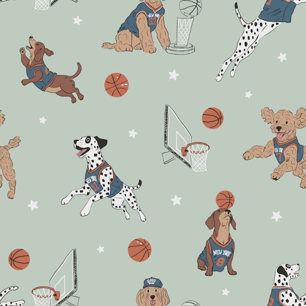 Basketball Dogs on Mint Green
