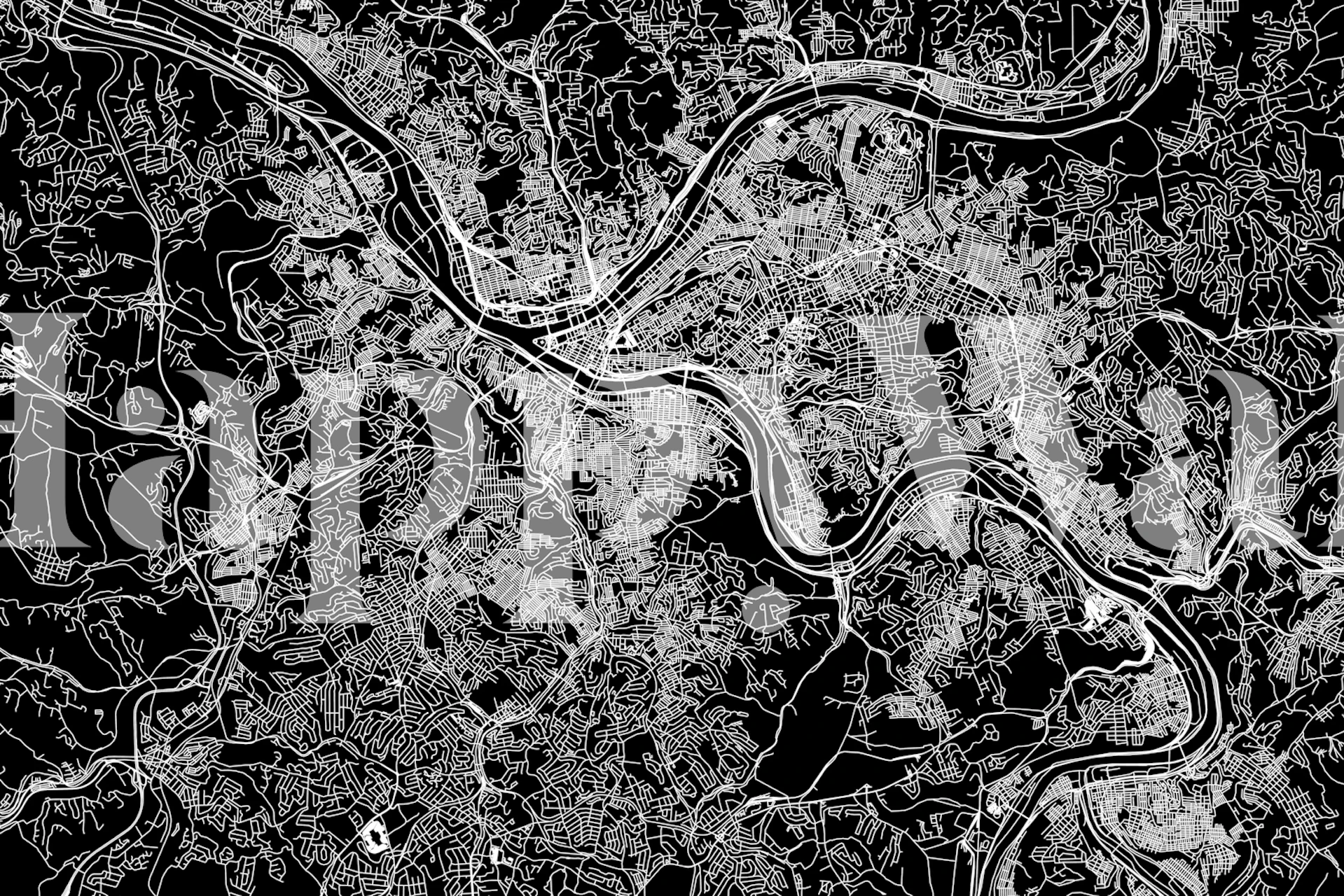 Pittsburgh black map wallpaper in a modern room