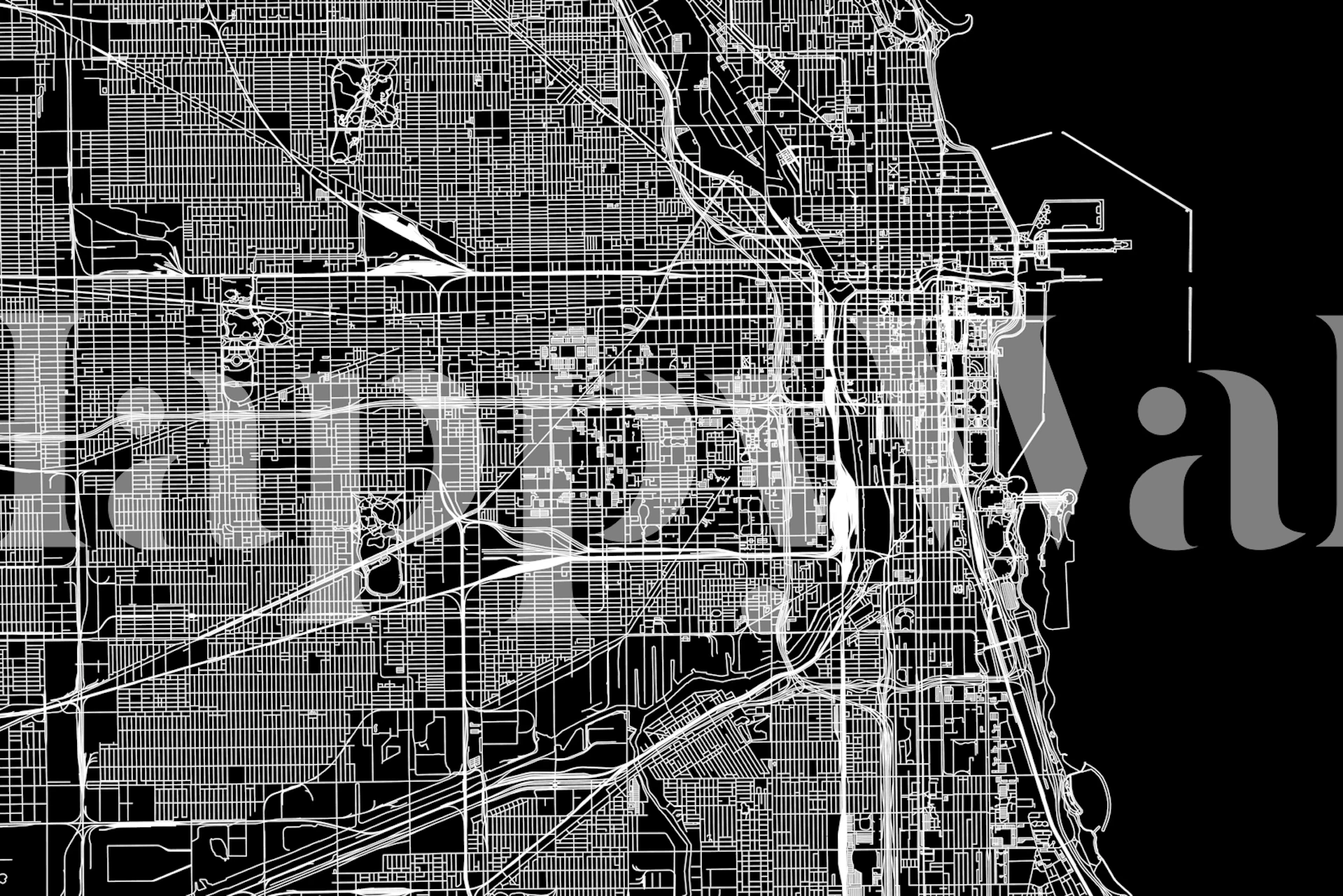 Chicago black map wallpaper in a modern room