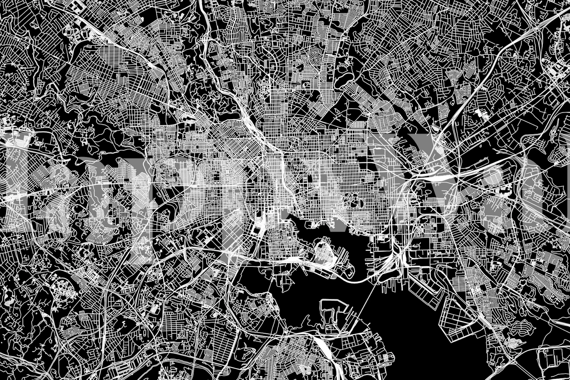 Baltimore black and white map wallpaper in room
