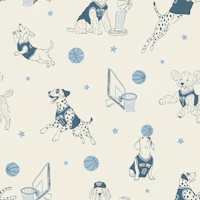 Basketball Dogs Blue Sketch behang