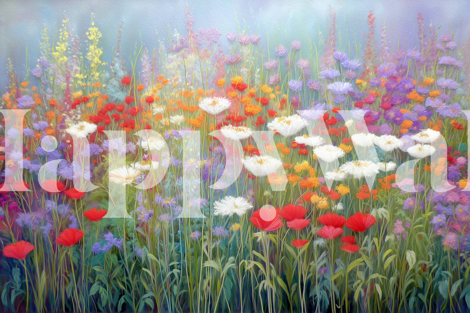 Painterly wildflower wallpaper in a soft room