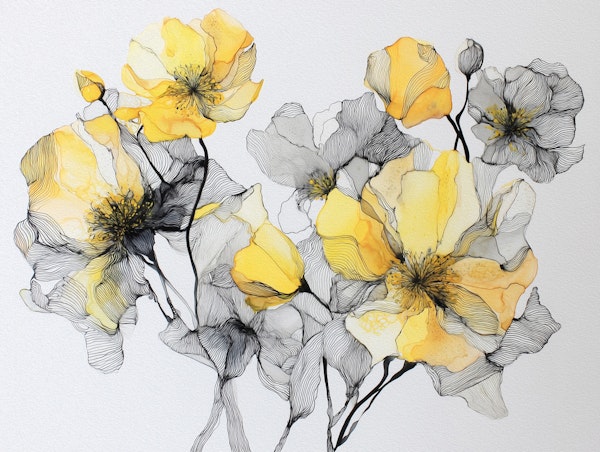 Modern Flower Linework on Textured Paper