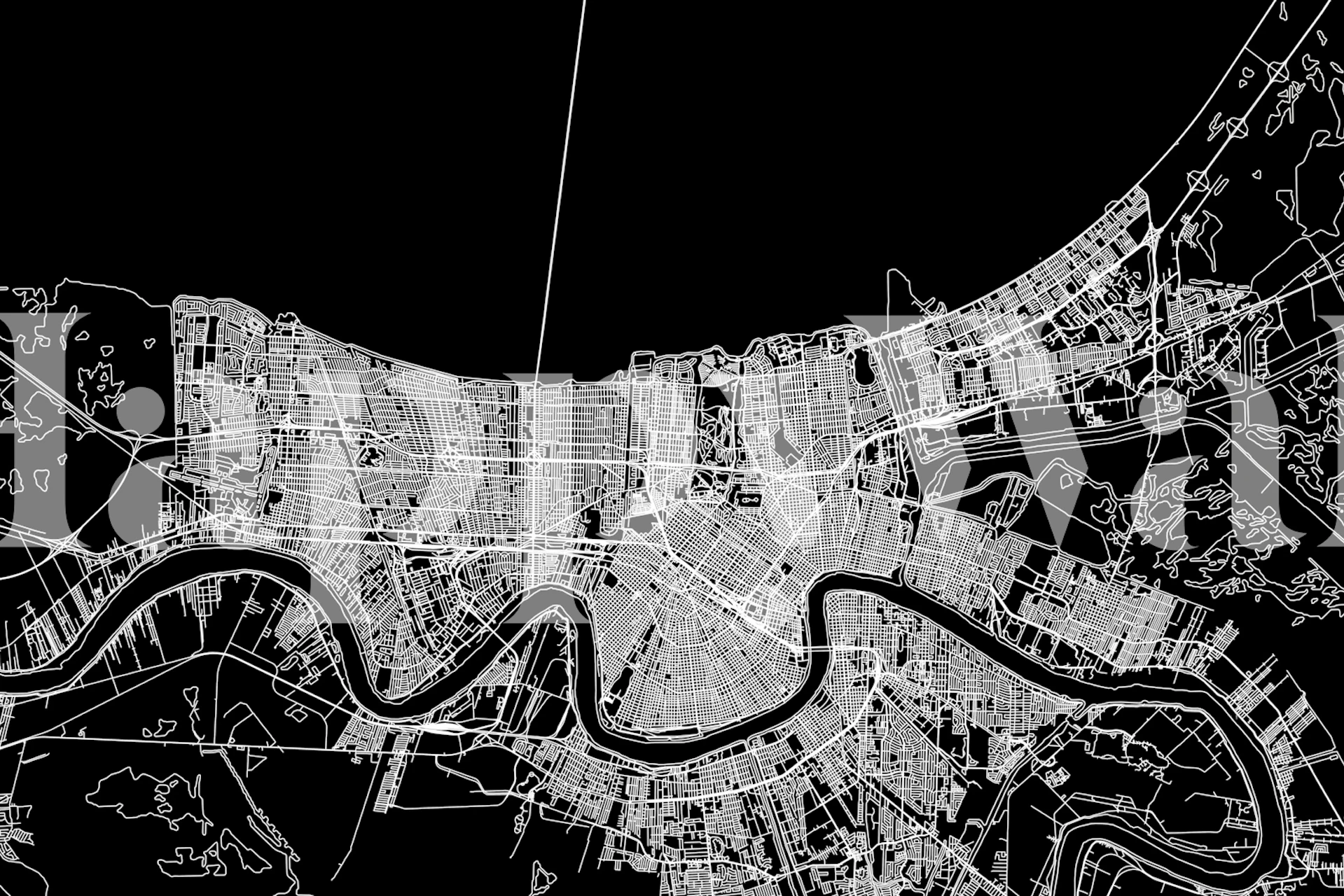 New Orleans black map wallpaper in a modern room