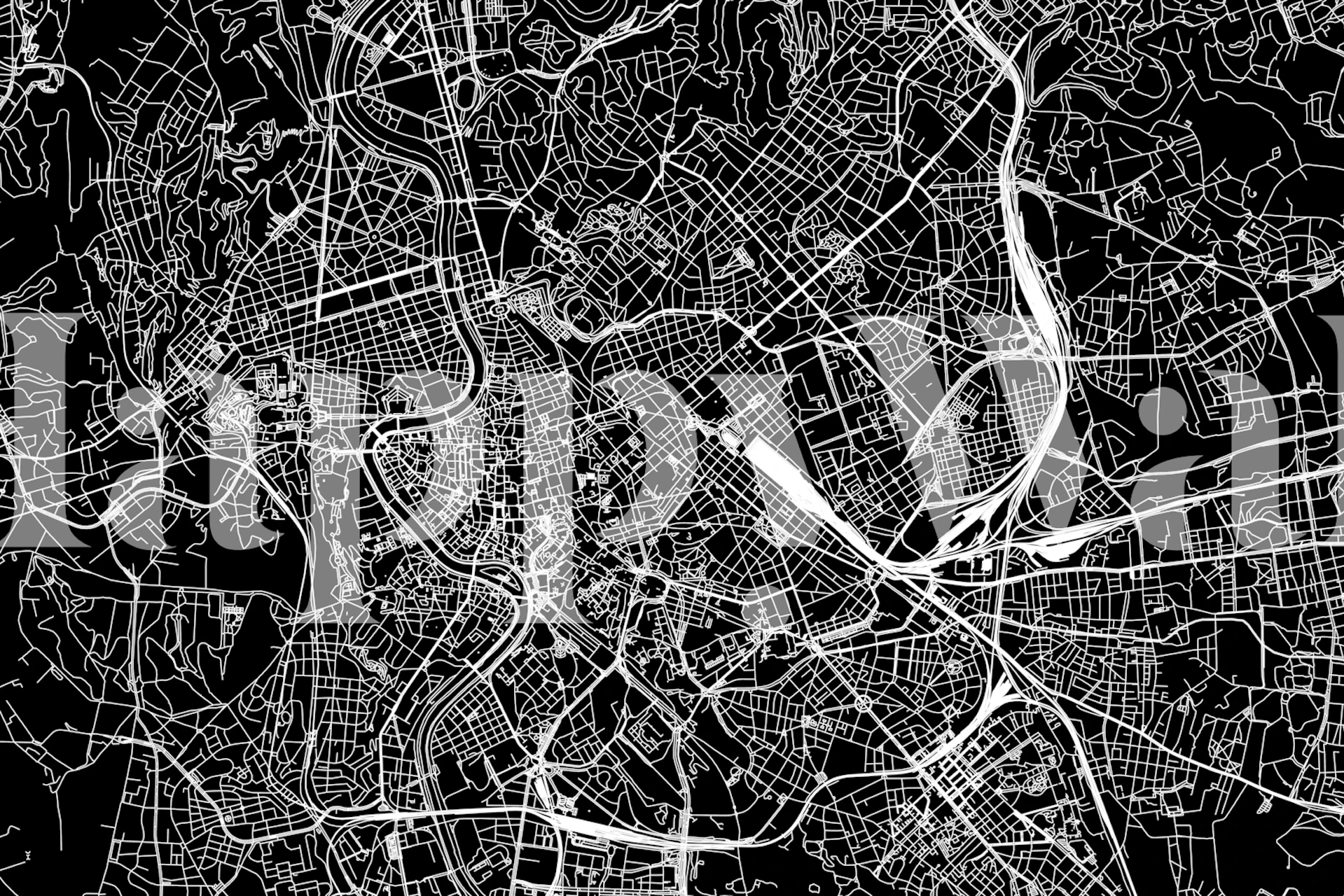 Black and white Rome map wallpaper in a room