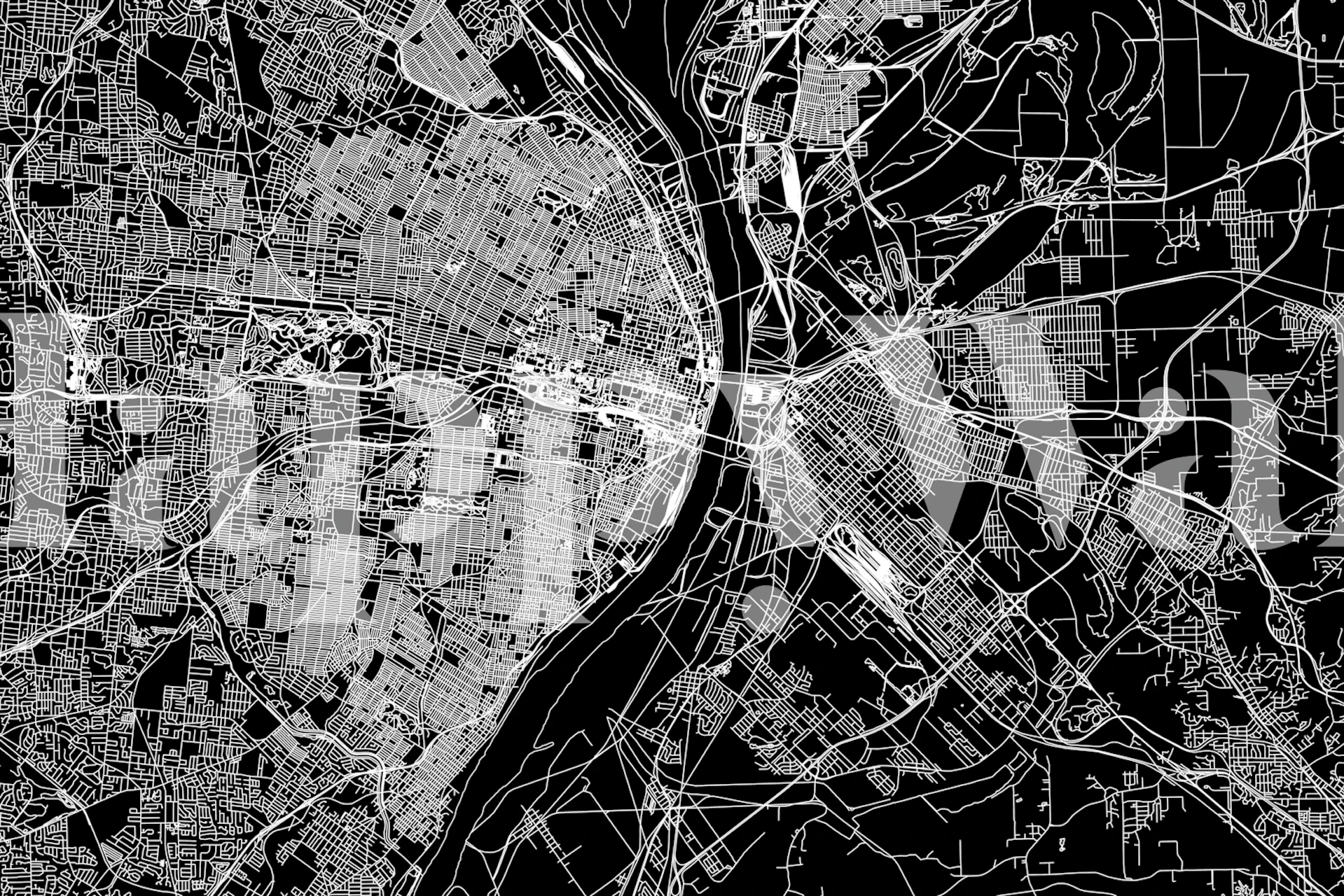 St Louis black map wallpaper in a modern room
