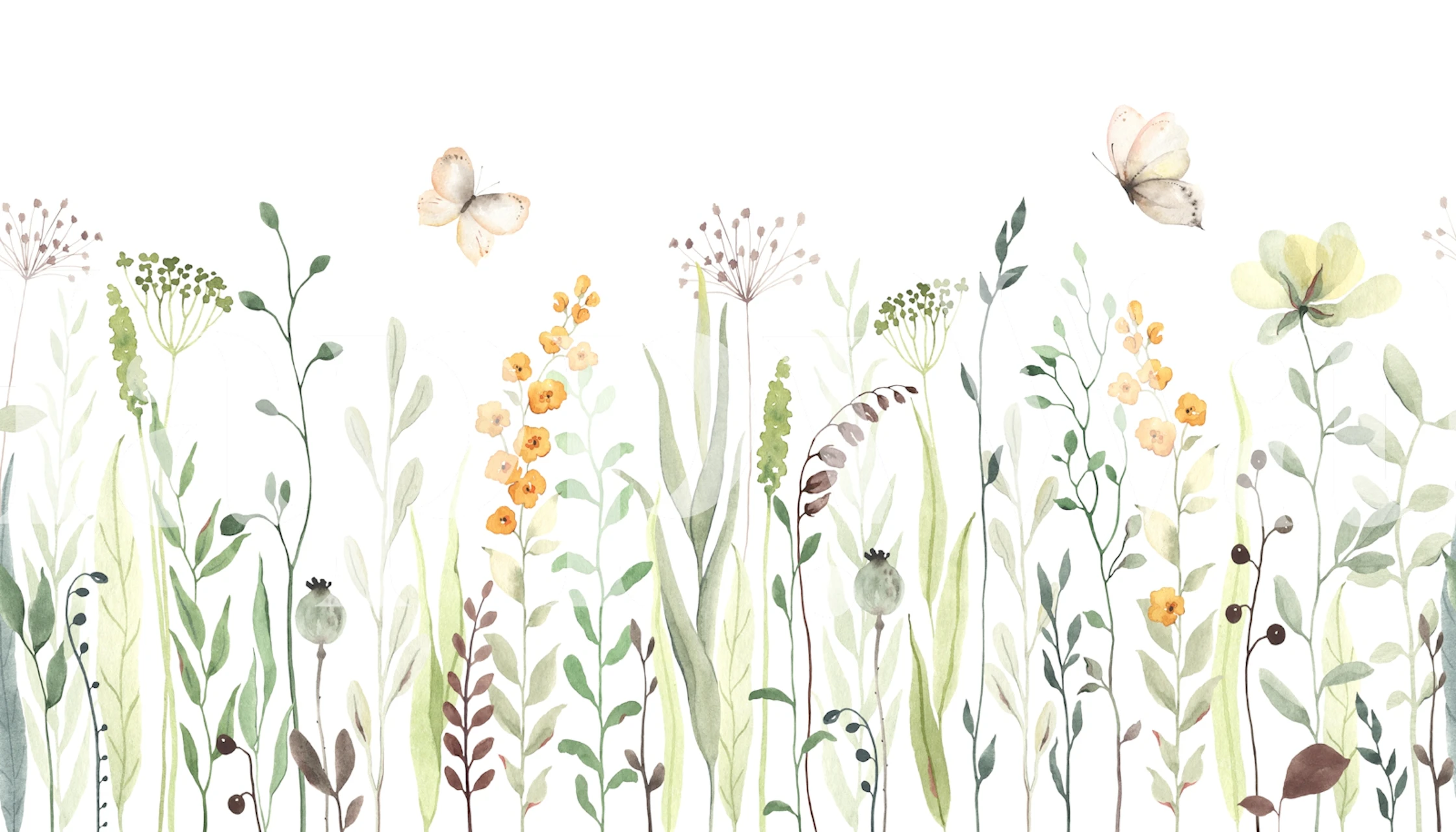 Wildflower meadow wallpaper in a bright room