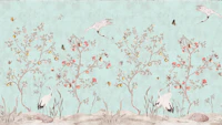 Chinoiserie Cranes and Trees 2 wallpaper