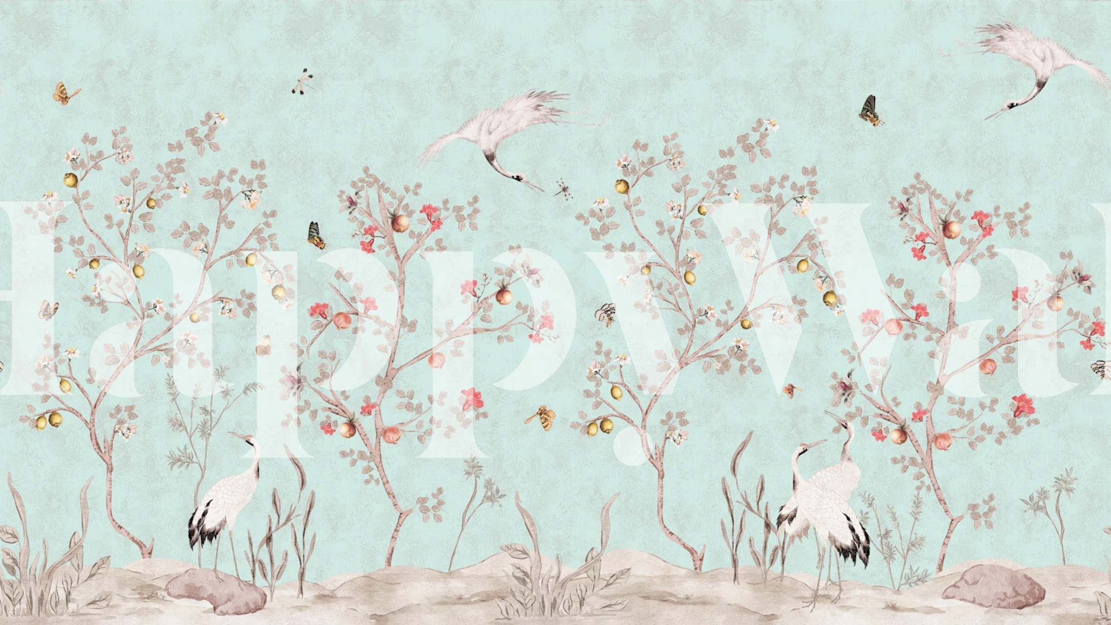 Chinoiserie crane wallpaper in a room