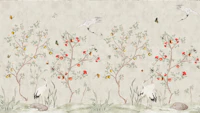 Chinoiserie Cranes and Trees 3 wallpaper