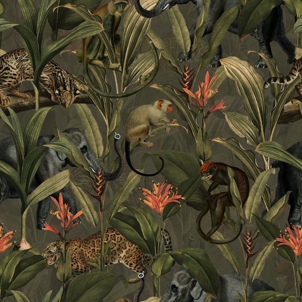 African Night Animals Jungle Pattern Sage