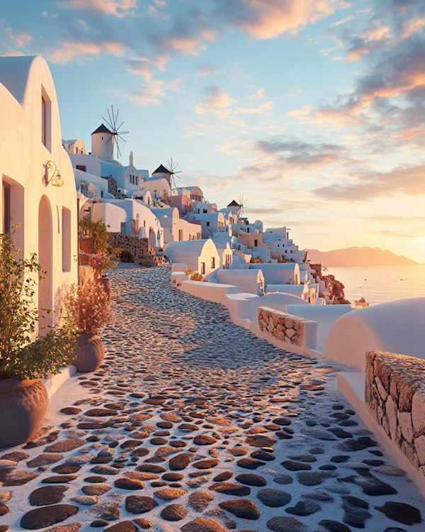 Santorini Sunset Village Path