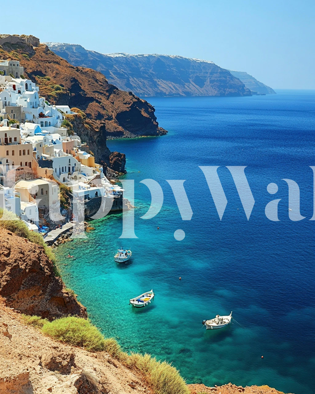 Santorini Cliffside Sea View carta da parati