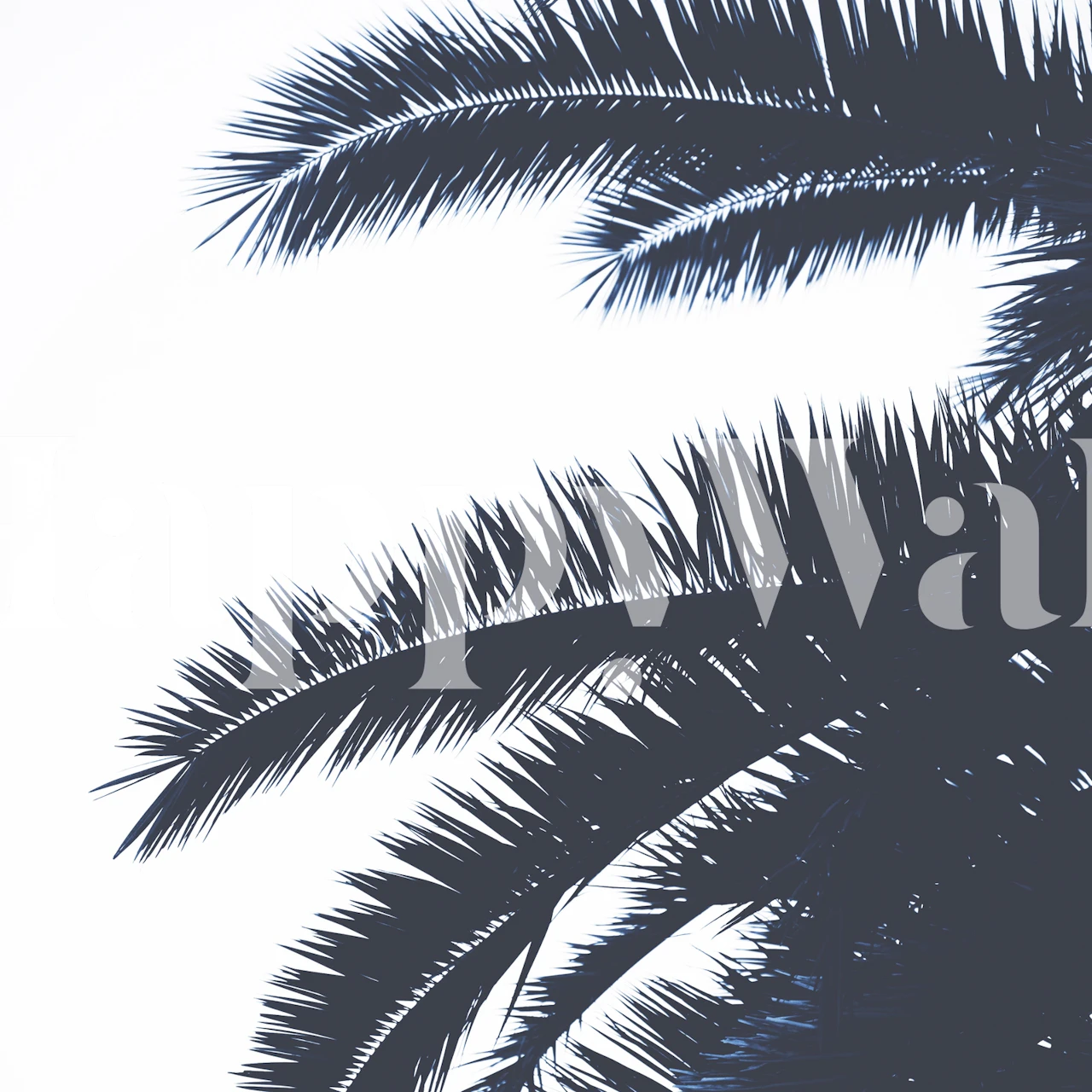 Palm tree silhouettes in navy blue against white wallpaper