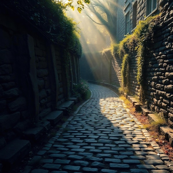 Sunlit Cobblestone Alley