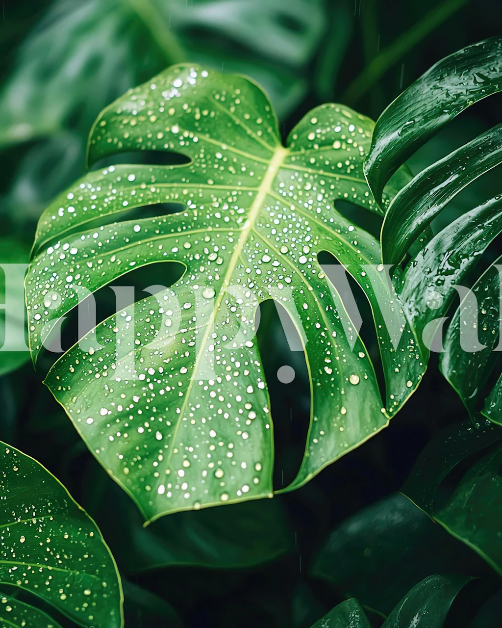 Green monstera leaf wallpaper in a modern room