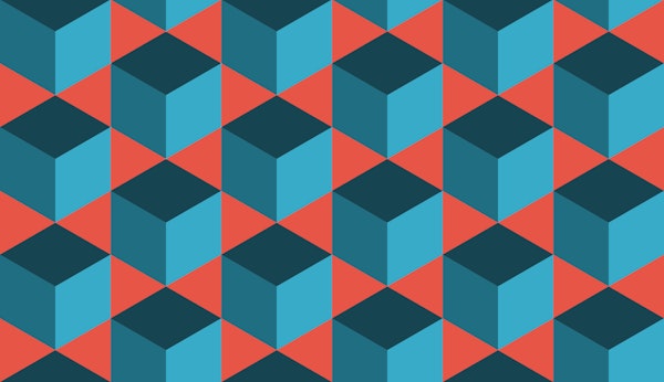 Patchwork Tumbling Blocks - teal red - Medium