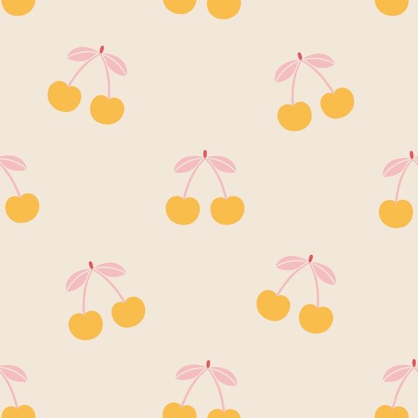 Yellow Cherries with Pink Leaves