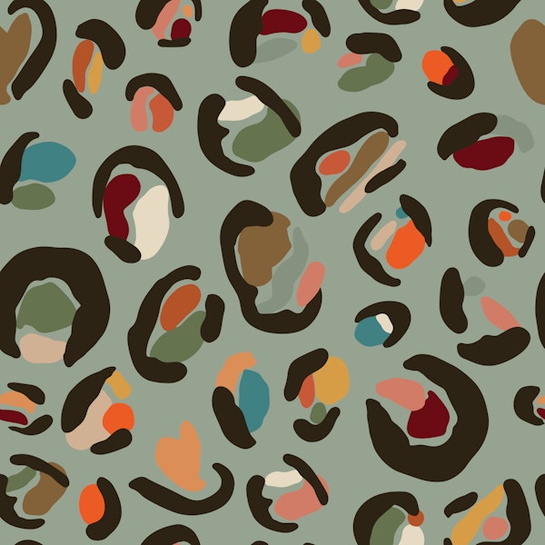 Leopard Print in Fall Colours on Sage Green