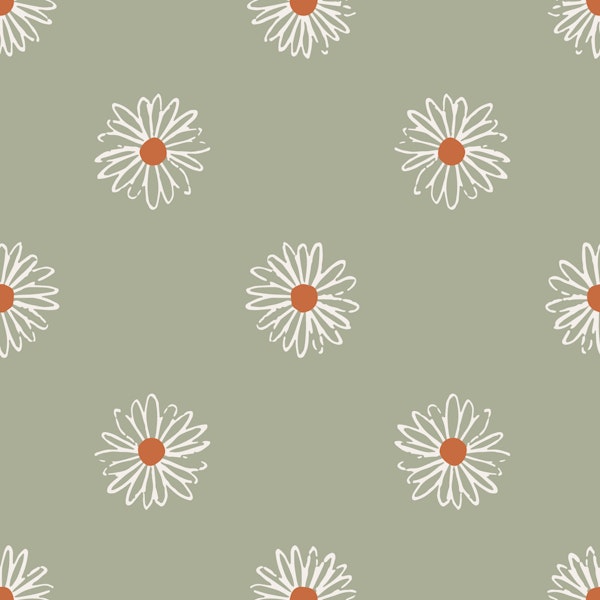 Boho Daisy Sketch Moody Green